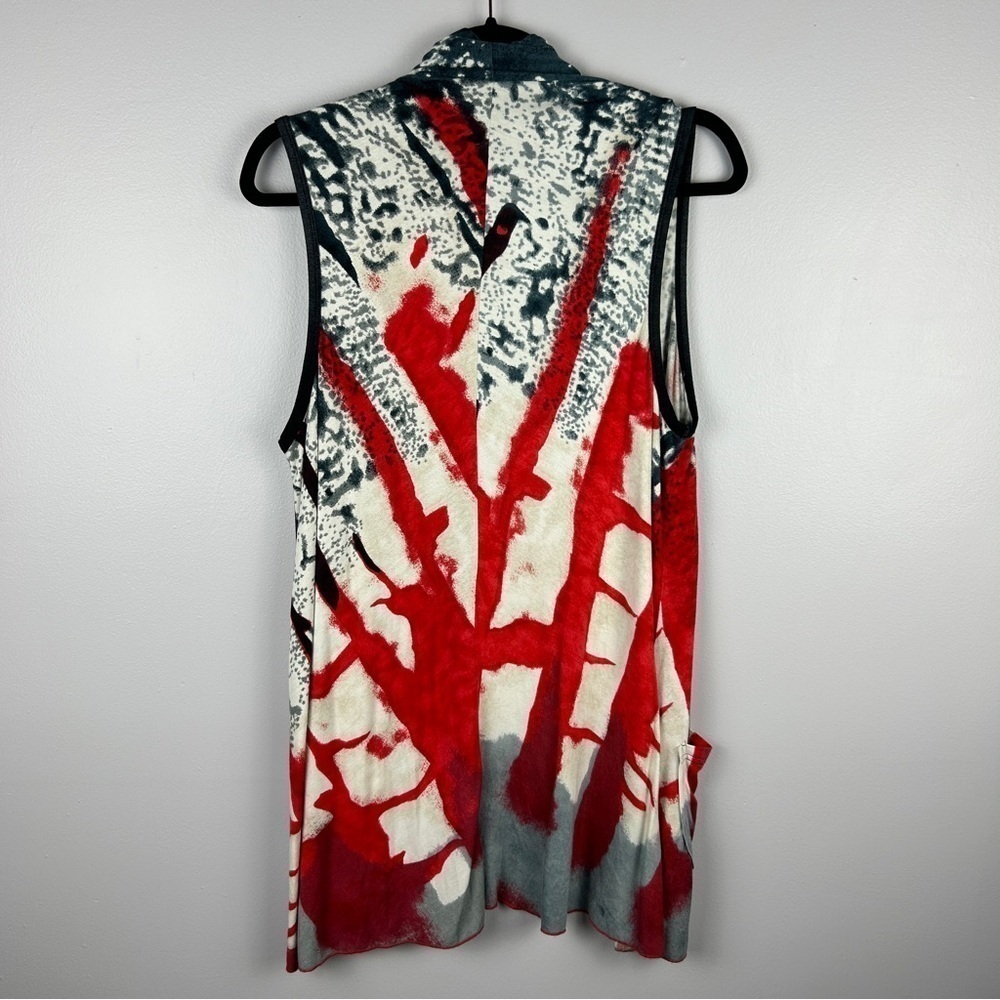 Parsley & Sage Boho Art to Wear Open Front Vest Medium White Red - Picture 13 of 13